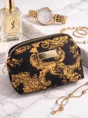 Versace Parfums Baroque Print Cosmetic Pouch Black & Gold | Travel  MINI POUCH